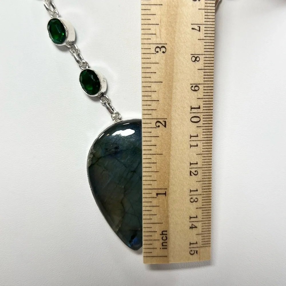 Amazing Flash Labradorite Large Stone 925 Gemstone Necklace